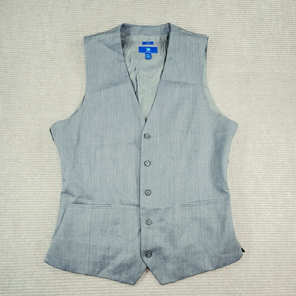 Egara Mens 2XLT Grey Wool Slim Fit Sharkskin Button Front Suit Vest